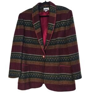 VTG Just Clothes Patterened Aztec Wool Blend Blazer lined Jacket sz XL